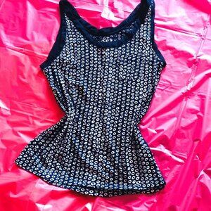 NEW ANN TAYLOR LOFT SLEEVELESS NAVY & CREAM TOP,  M., POLY, OFFICE, CASUAL
